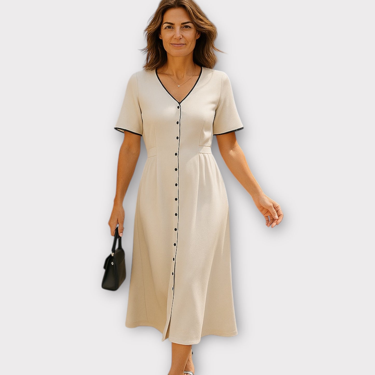 Robe col V boutonné