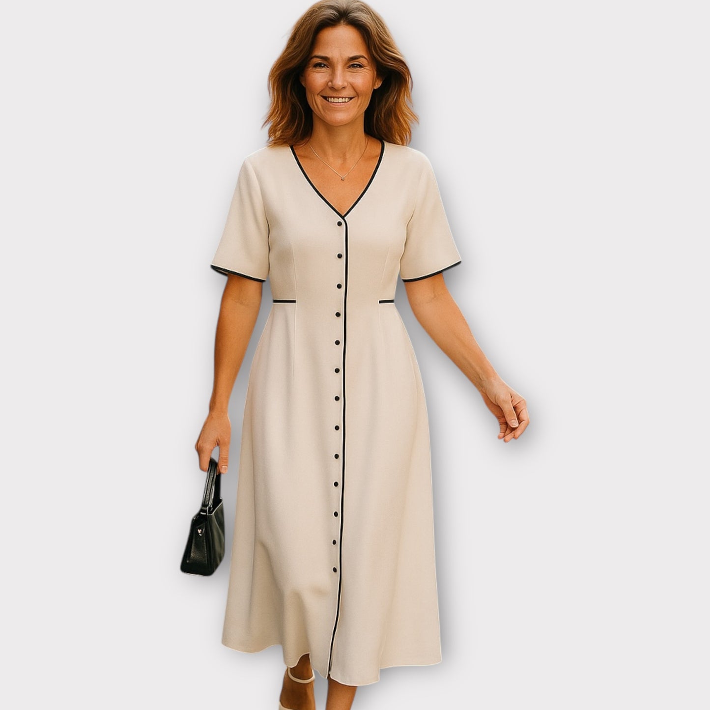 Robe col V boutonné