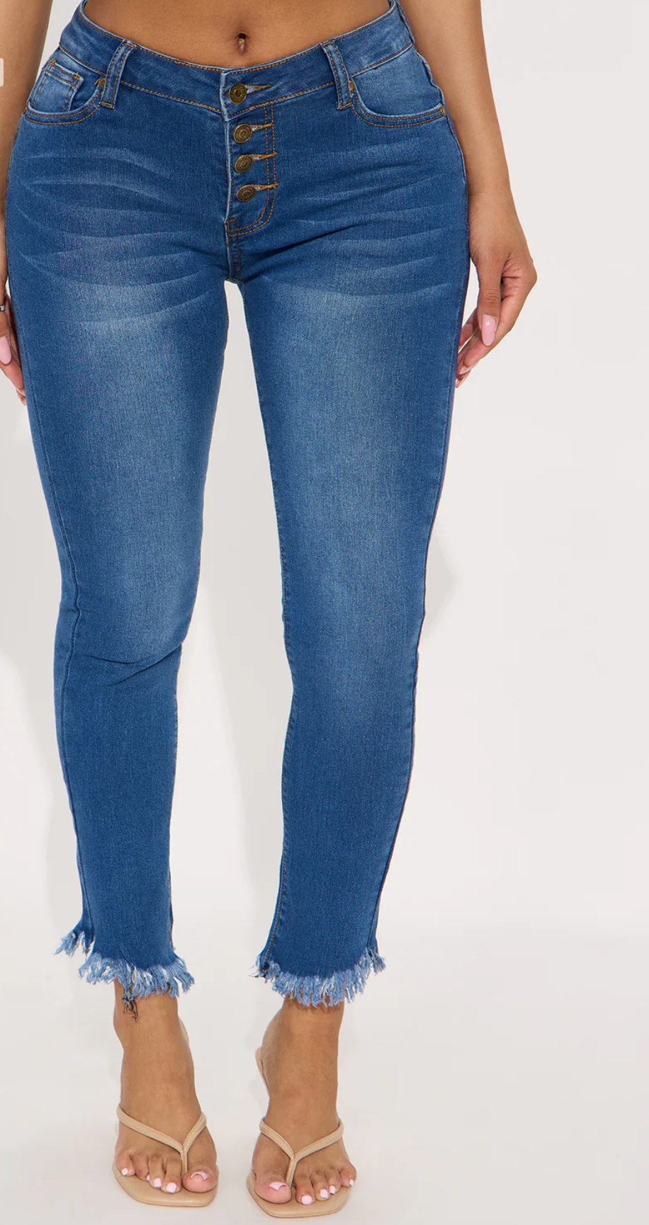 Jean skinny taille basse à la cheville - Délavage moyen