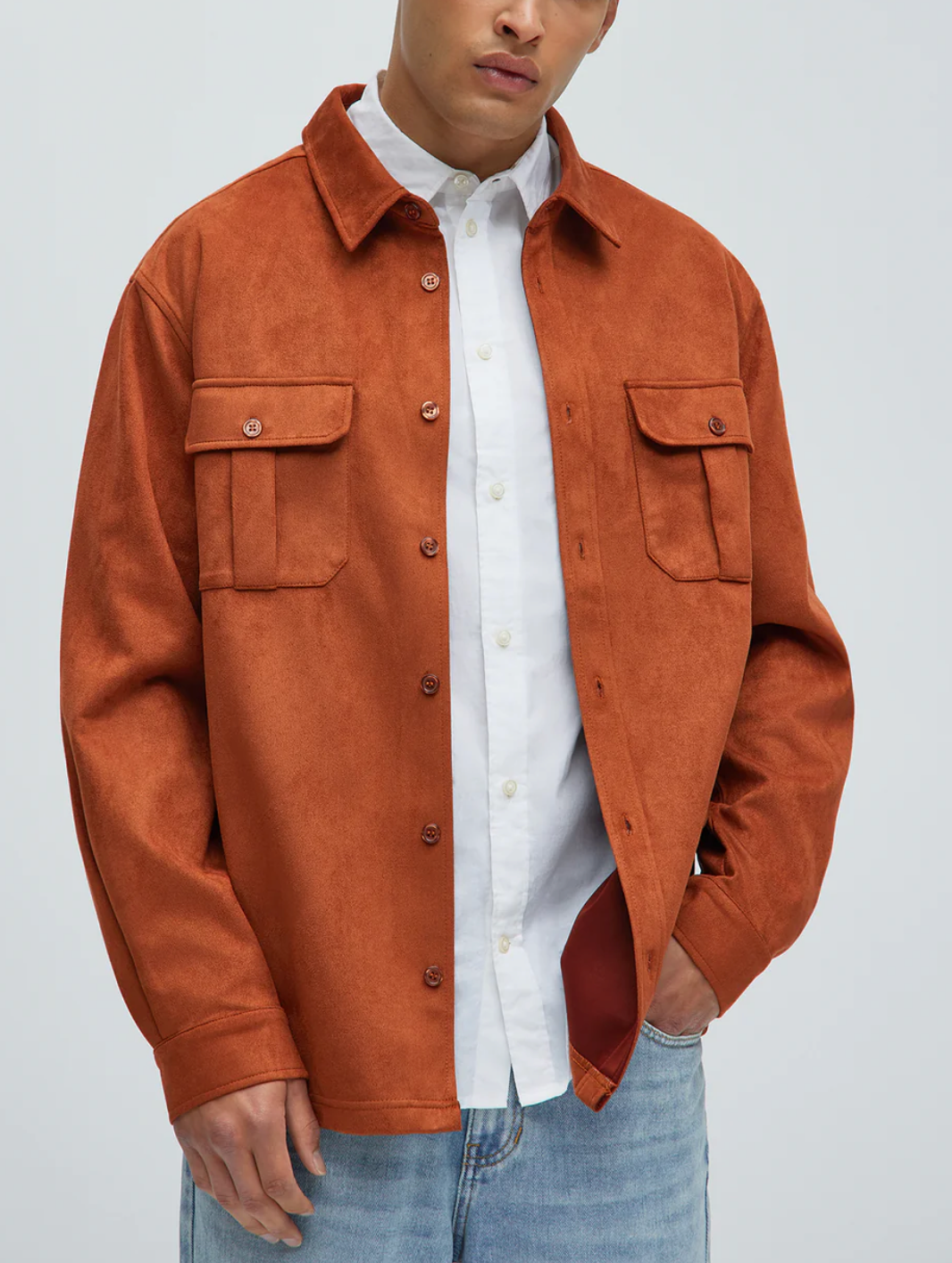 Chemise boutonnée en imitation - Marron