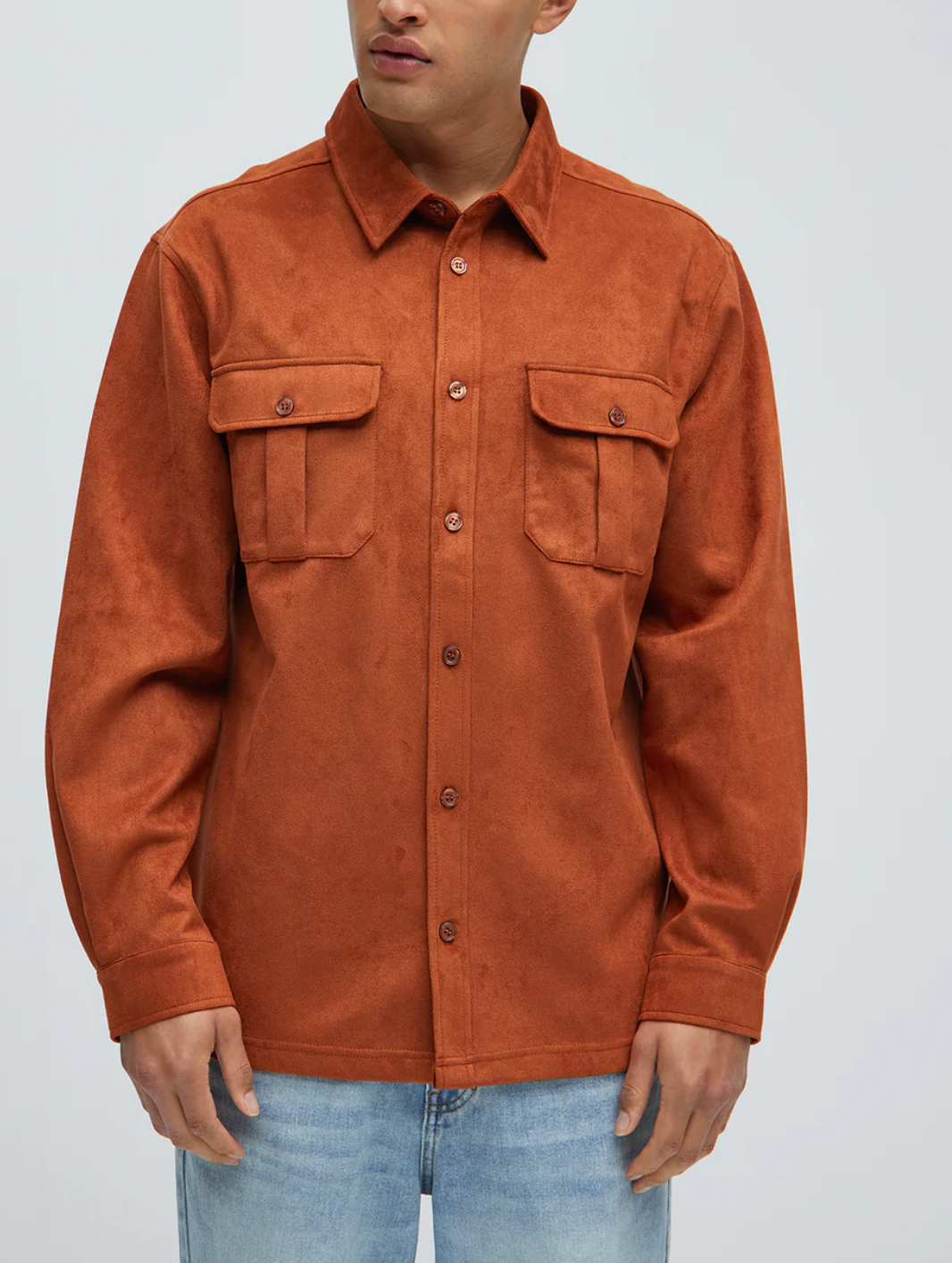 Chemise boutonnée en imitation - Marron